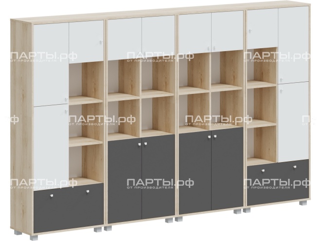 Система хранения 2952х384х1870 мм, тип 6, СХ.5.2.2.5-Д.БГ (фасады белый/графит, корпус дуб "Бардолино")