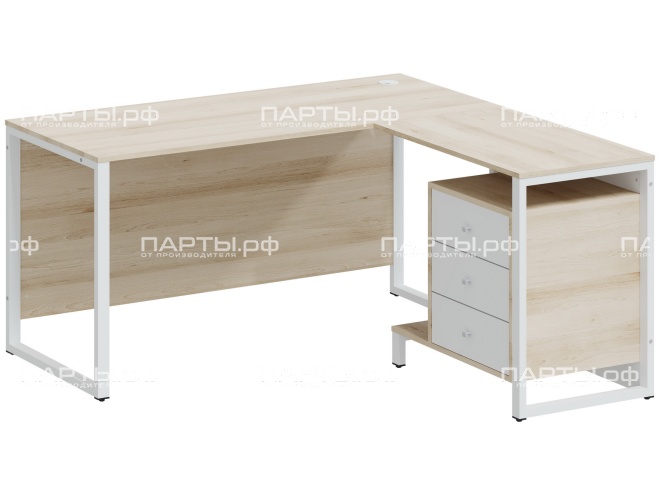Стол письменный однотумбовый угловой "Квадро" с 3-мя ящиками СУ.15.15.3.К-Б.ДБ (дуб "Бардолино"/белый, м/к белый)