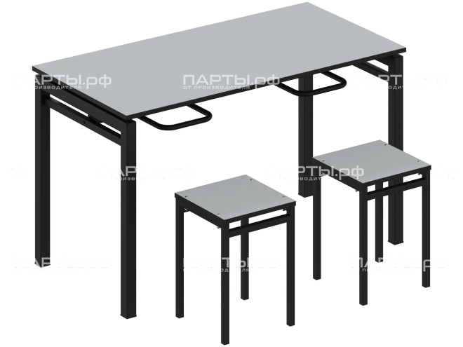Стол обеденный 4-х местный с креплением для табуретов СО.4.12.КТ-Ч.С (серый, м/к черный)