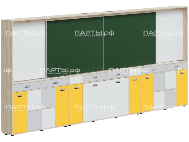 Рельсовая система досок АГРОТЕХ с комплексом хранения, для старших классов 4800х300х2080 мм для панели до 75" МКП.4.П.С.3-Д.БСЖ (фасады - белый / серый / желтый, корпус - дуб "Бардолино") Рельсовая система досок АГРОТЕХ с комплексом хранения, для старших классов 4800х300х2080 мм для панели до 75" МКП.4.П.С.3-Д.БСЖ (фасады - белый / серый / желтый, корпус - дуб "Бардолино")