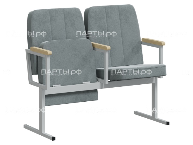 Кресло для актового зала двухсекционное "Пегас" 1055х609х928 мм КА.2.П-С.Z32 (обивка - темно-серый, м/к - серый)