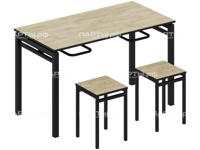 Стол обеденный 4-х местный с креплением для табуретов СО.4.12.КТ-Ч.Д (дуб "Бардолино", м/к черный)