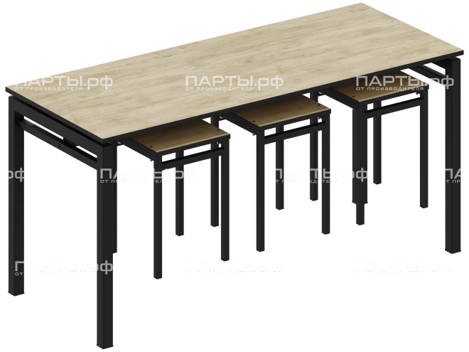 Стол обеденный 6-ти местный с креплением для табуретов СО.6.15.КТ-Ч.Д (дуб "Бардолино", м/к черный)