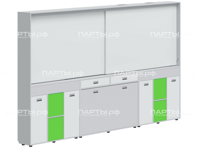 Рельсовая система досок АГРОТЕХ с комплексом хранения, для старших классов 3500х300х2080 мм для панели до 75" МКП.2.П.С.2-С.БСЗ (фасады - белый / серый / зеленый, корпус - серый) Рельсовая система досок АГРОТЕХ с комплексом хранения, для старших классов 3500х300х2080 мм для панели до 75" МКП.2.П.С.2-С.БСЗ (фасады - белый / серый / зеленый, корпус - серый)