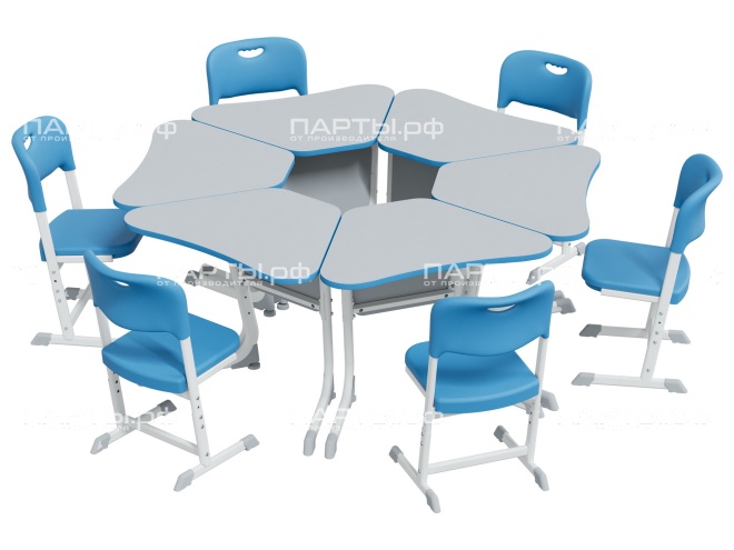 Стол модульный Трапеция 5-7 г/р "Логика" регулируемый СУ.1.57.ЛТЦ-Б.СС (серый/синий, м/к белый)