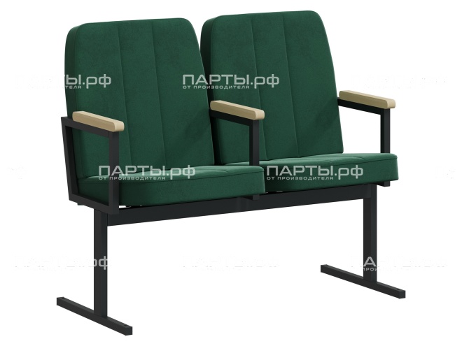 Кресло для актового зала двухсекционное "Пегас" 1055х609х928 мм КА.2.П-Ч.Z33 (обивка - темно-зеленый, м/к - черный)