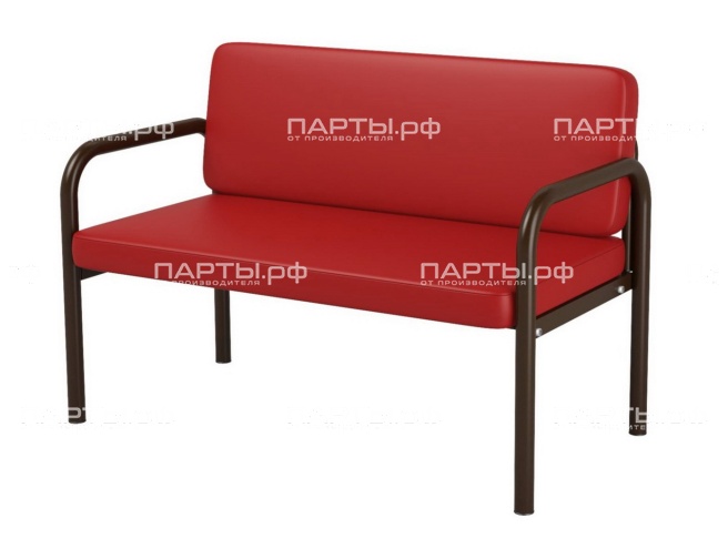 Диван 2-местный 1200х610х430/775 мм 880.2-КР (обивка - винилискожа красный, м/к черный, круглая труба)