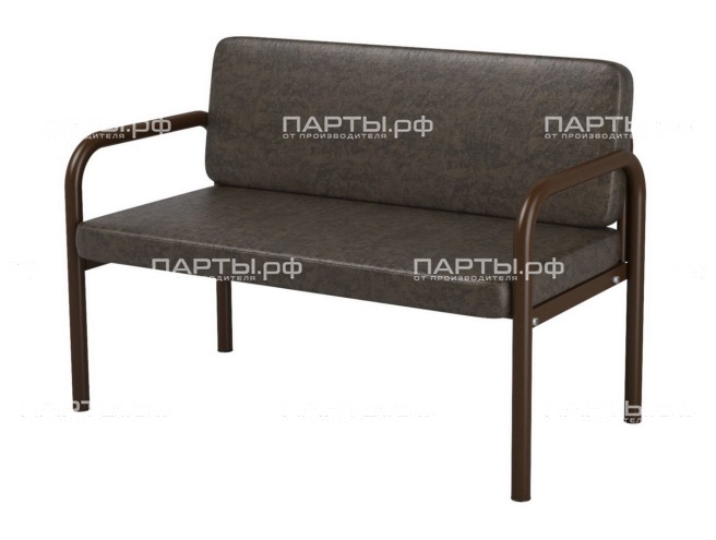 Диван 2-местный 1200х610х430/775 мм 880.2-З (обивка - винилискожа зеленый, м/к черный, круглая труба)