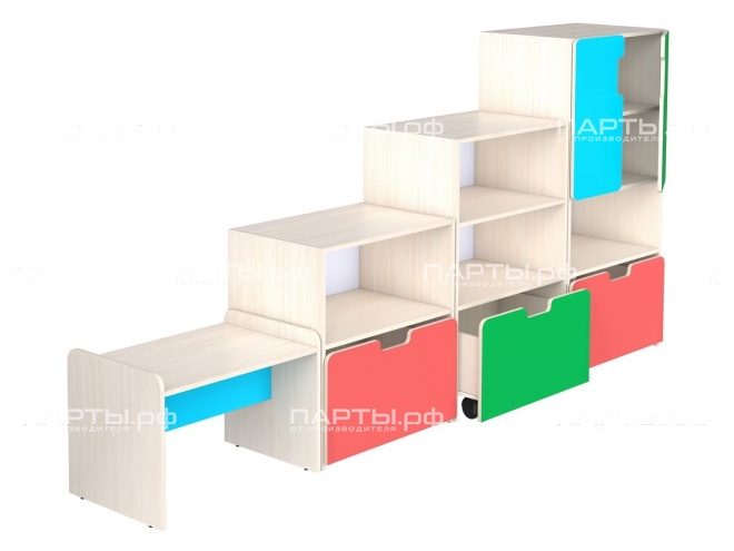 Стенка для группы детского сада для игрушек (набор 2) "дуб цветной" ГКД1.00+ГКД2.01+ГКД3.01+ГКД4.02