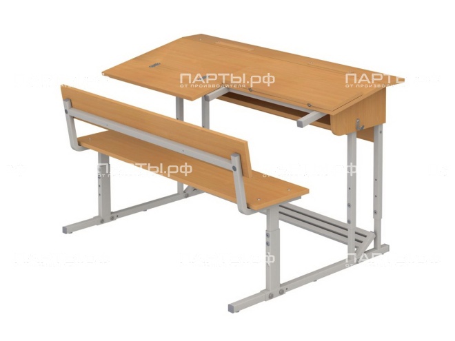 Парта "Эрисмана" 2-местная 2-4 г/р со скамьей ПРТэскП2.24 (бук, м/к серый, квадратная труба)