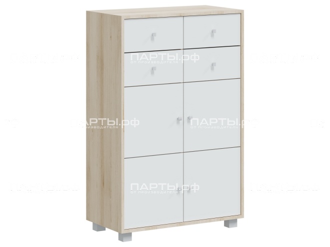 Тумба высокая 738х384х1149 мм, тип 1, ТВ.3.2.4-4-Д.Б (фасады белый, корпус дуб "Бардолино")