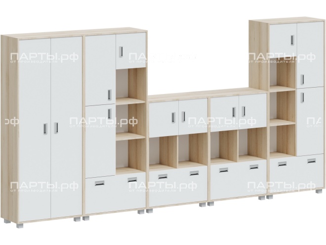 Система хранения 3690х384х1870 мм, тип 7, СХ.ШЗ.5.3.3.5-Д.Б (фасады белый, корпус дуб "Бардолино")