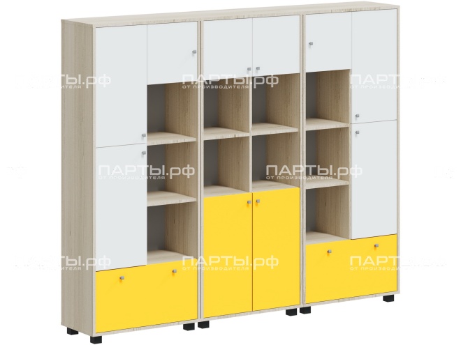 Система хранения 2214х384х1870 мм, тип 1, СХ.5.2.5-Д.БЖ (фасады белый/желтый, корпус дуб "Бардолино")