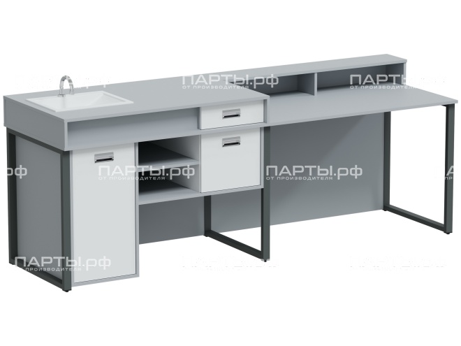 Стол лабораторный демонстрационный для кабинета химии "Квадро" СД.Х.К-Г.СБ (серый/белый, м/к графит)
