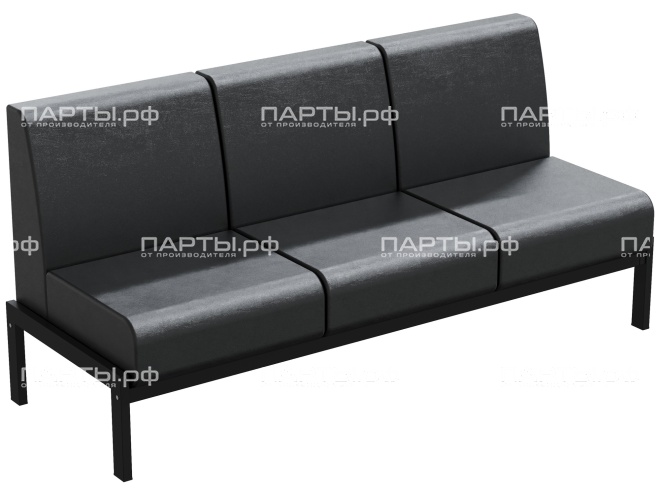 Диван модульный 3-местный "Лофт" 1760х640х820 мм ДМЛ.3-Ч.Ч (обивка - черный, м/к - черный)