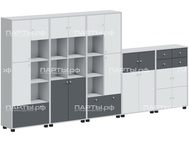 Система хранения 3690х384х1870 мм, тип 2.1, СХ.5.2.5.6.1-Д.БГ (фасады белый/графит, корпус дуб "Бардолино")