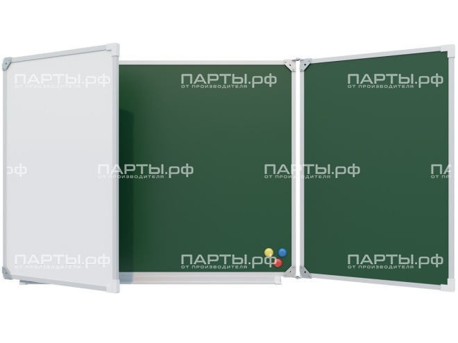 Трёхэлементная магнитная доска комбинированная 200x75 см эмаль ДК 3.31
