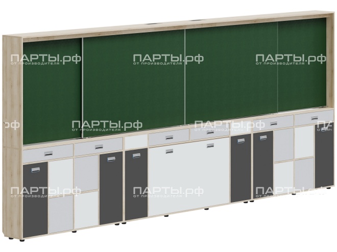 Рельсовая система досок с комплексом хранения, для старших классов 4800х300х2080 мм для панели до 75" МКП.4.П.С.1-Д.БСГ (фасады - белый / серый / графит, корпус - дуб "Бардолино") Рельсовая система досок с комплексом хранения, для старших классов 4800х300х2080 мм для панели до 75" МКП.4.П.С.1-Д.БСГ (фасады - белый / серый / графит, корпус - дуб "Бардолино")